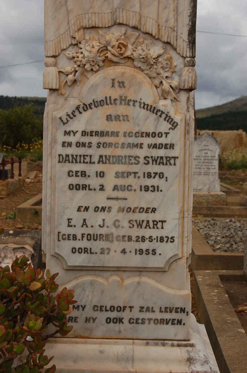 SWART Daniel Andries 1870-1931 &amp; E.A.J.C. FOURIE 1875-1955