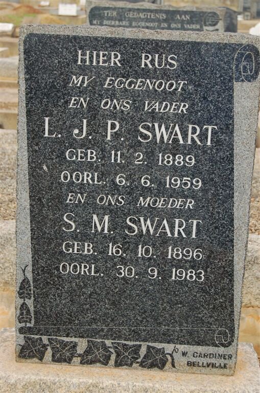 SWART L.J.P. 1889-1959 &amp; S.M. 1896-1983