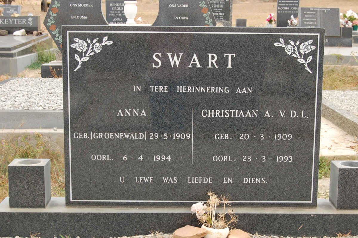 SWART Christiaan A.V.D.L. 1909-1993 &amp; Anna GROENEWALD 1909-1994
