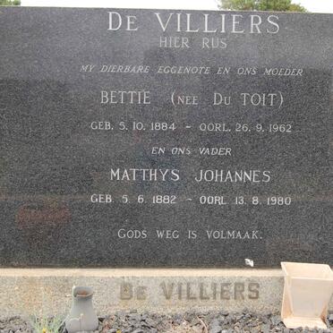 VILLIERS Matthys Johannes, de 1882-1980 &amp; Bettie DU TOIT 1884-1962