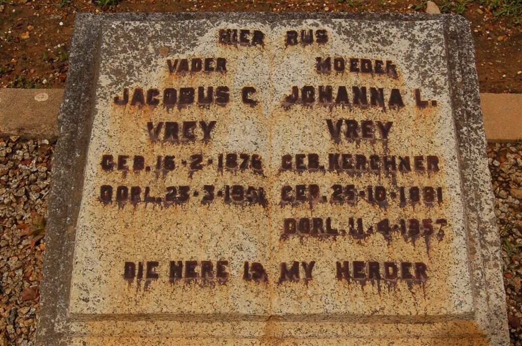 VREY Jacobus C. 1876-1951 &amp; Johanna L. KERSHNER 1881-1957