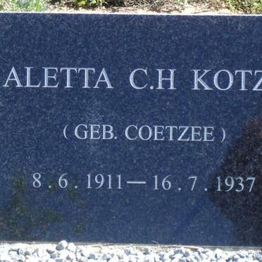KOTZE Aletta C.H. nee COETZEE 1911-1937
