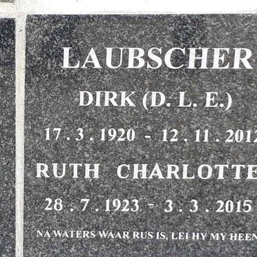 LAUBSCHER D.L.E. 1920-2012 &amp; Ruth Charlotte 1923-2015
