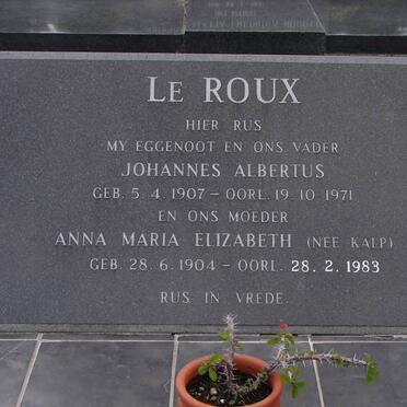 ROUX Johannes Albertus, le 1907-1971 &amp; Anna Maria Elizabeth KALP 1904-1983