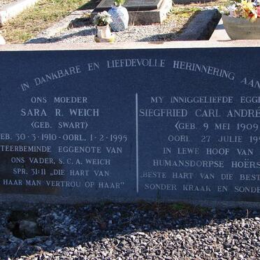 WEICH Siegfried Carl André 1909-1959 &amp; Sara R. SWART 1910-1995