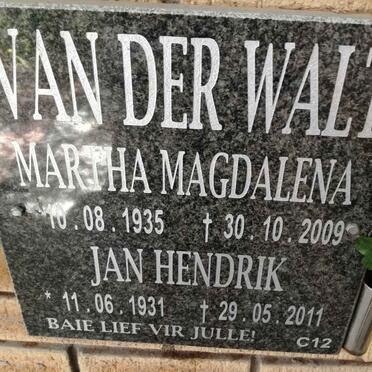 WALT Jan Hendrik, van der 1931-2011 &amp; Martha Magdalena 1935-2009