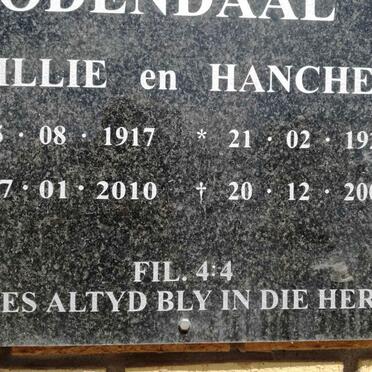 ODENDAAL Willie 1917-2010 &amp; Hanchen 1922-2004