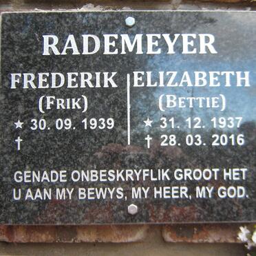 RADEMEYER Frederik 1939- &amp; Elizabeth 1937-2016