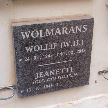 WOLMARANS W.H. 1943-2018 &amp; Jeanette nee OOSTHUIZEN 1945-