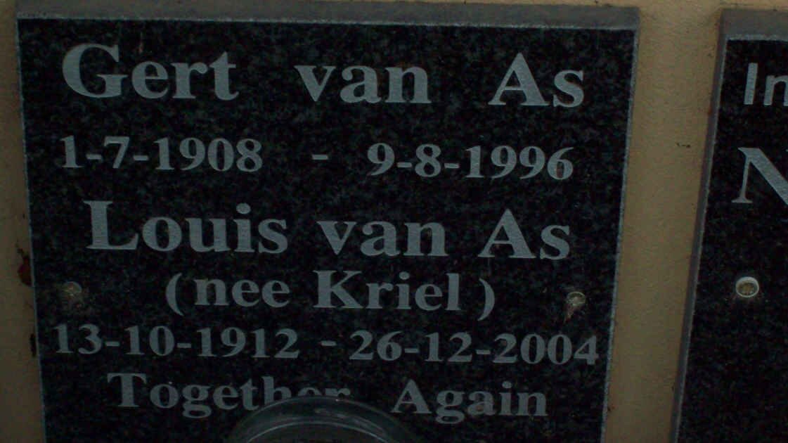 AS Gert, van  1908-1996 &amp; Louis KRIEL 1912-2004