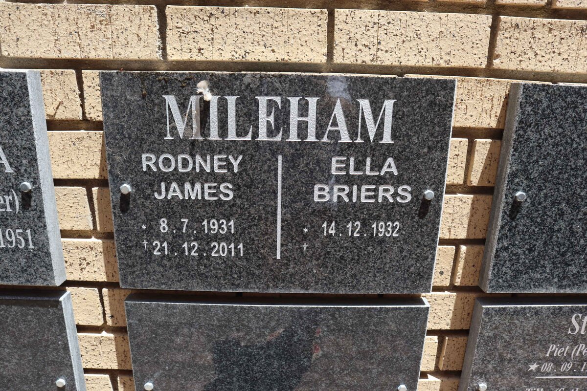 MILEHAM Rodney James 1931-2011 &amp; Ella Briers 1932-