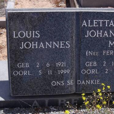 ALBERTS Louis Johannes 1921-1999 &amp; Aletta Johanna Maria FERREIRA 1908-1994