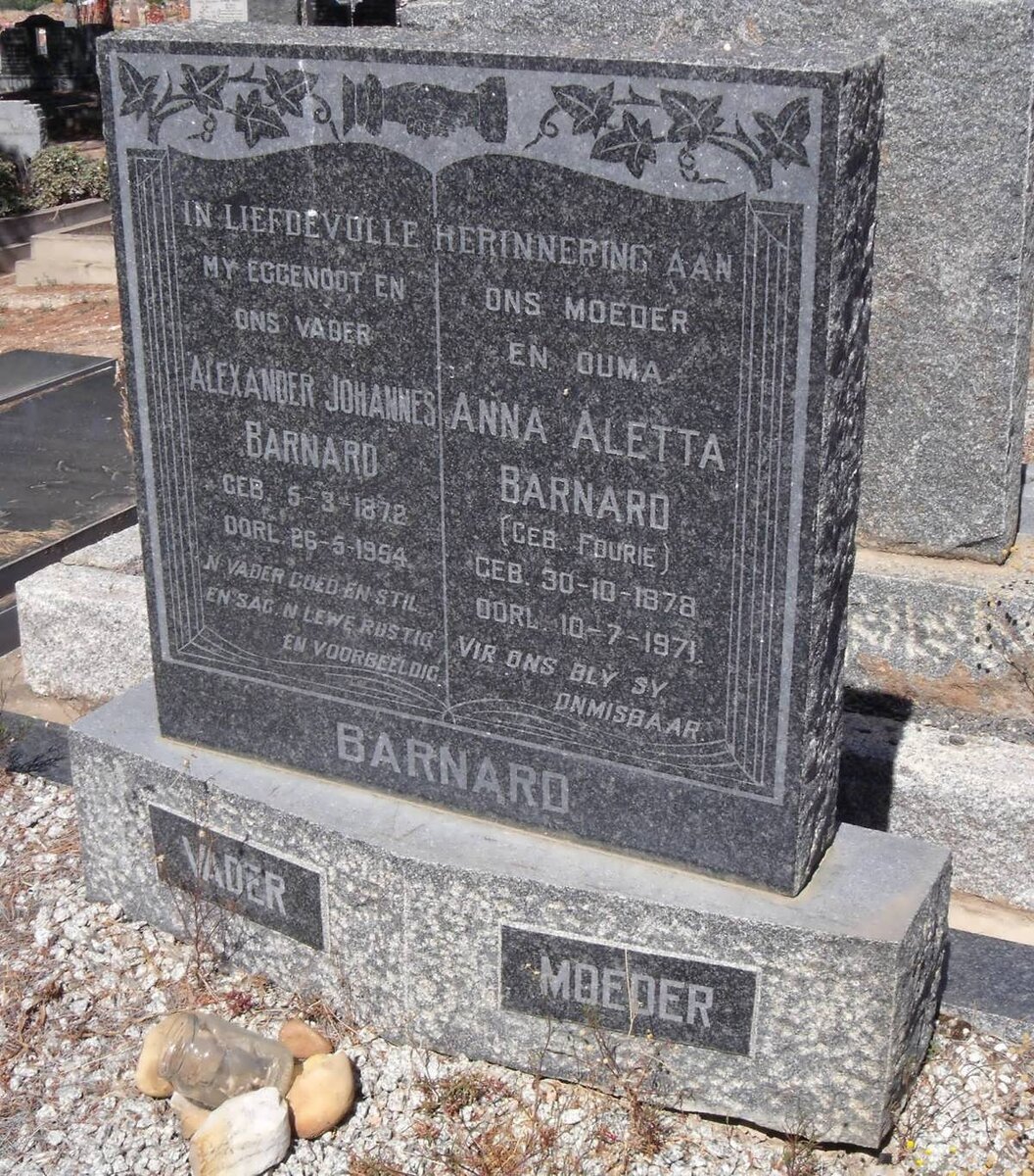BARNARD Alexander Johannes 1872-1954 &amp; Anna Aletta FOURIE 1878-1971
