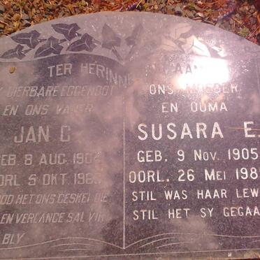BEZUIDENHOUT Jan C. 190?-196? &amp; Susara E. 1905-1985
