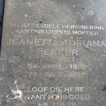 BEKKER Jeanetta Adriana 1930-2019