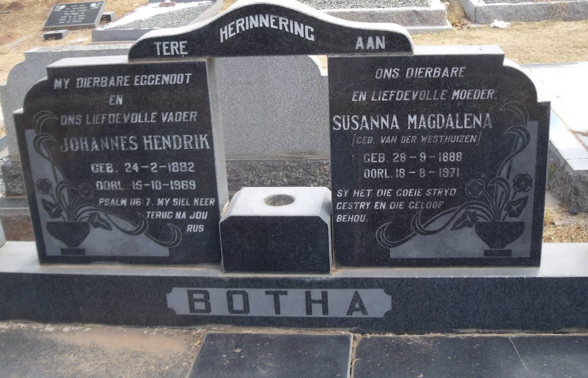 BOTHA Johannes Hendrik 1882-1969 &amp; Susanna Magdalena VAN DER WESTHUIZEN 1888-1971