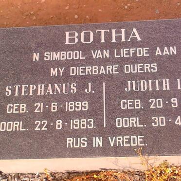 BOTHA Stephanus J. 1899-1983 &amp; Judith D.P. 1901-1987