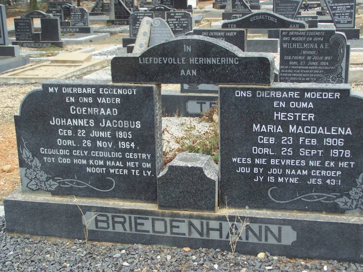 BRIEDENHANN Coenraad Johannes Jacobus 1905-1964 &amp; Hester Maria Magdalena 1906-1978