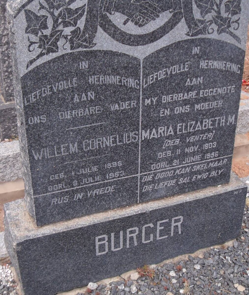 BURGER Willem Cornelius 1898-1963 &amp; Maria Elizabeth VENTER 1903-1956
