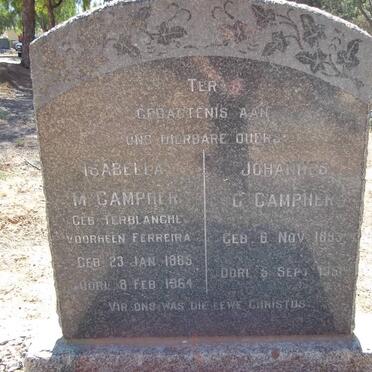 CAMPHER Johannes G. 1893-1951 &amp; Isabella M. TERBLANCHE voorheen FERREIRA 1885-1964