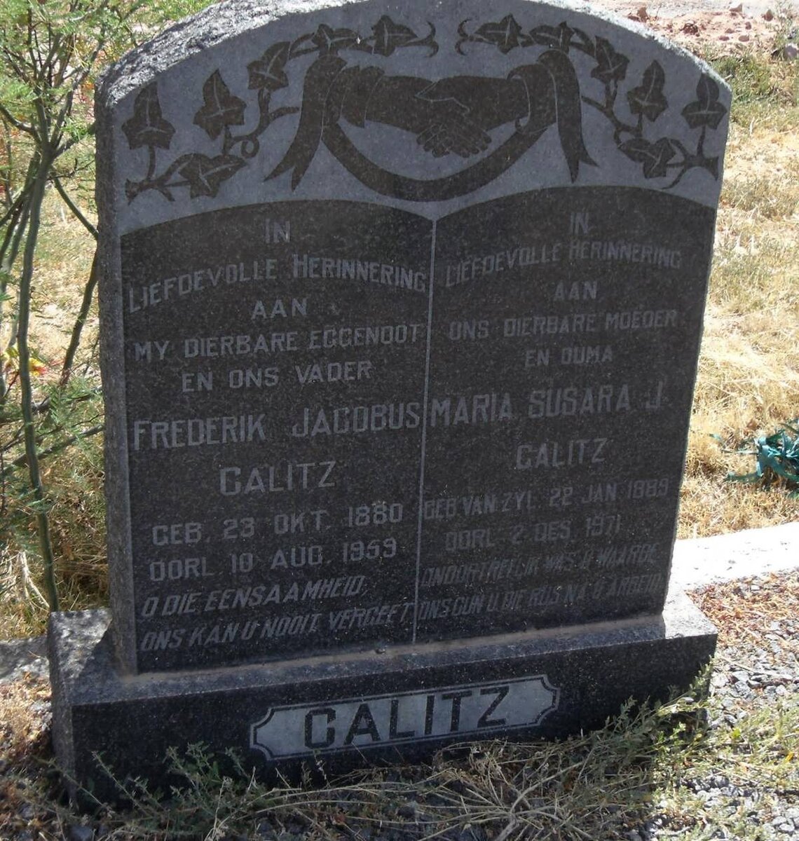 CALITZ Frederik Jacobus 1880-1959 &amp; Maria Susara J. VAN ZYL 1889-1971