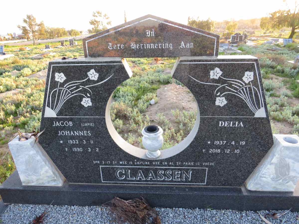 CLAASSEN Jacob Johannes 1933-1990 & Delia 1937-2018