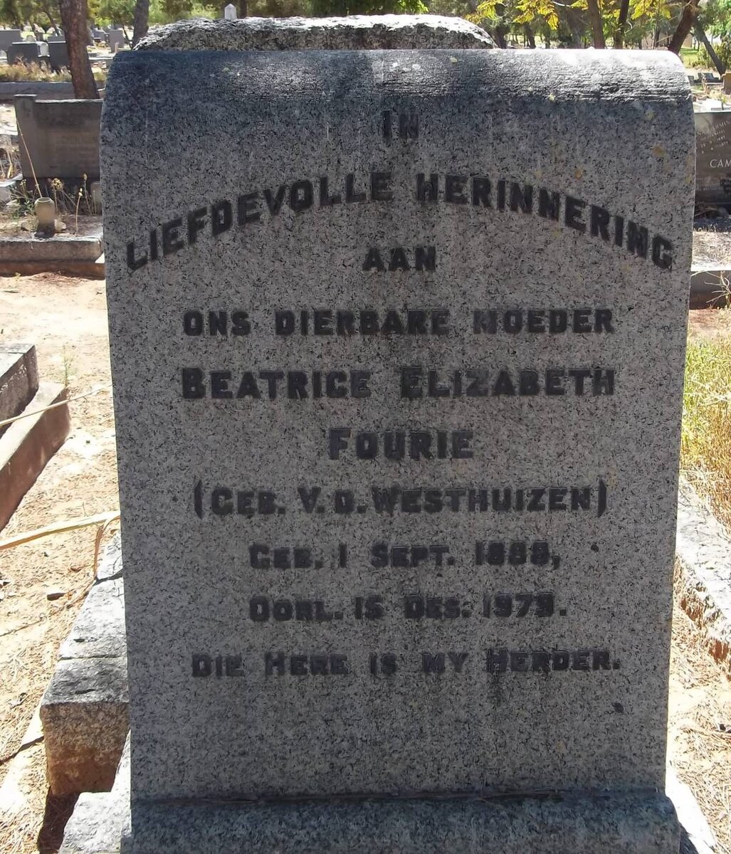 FOURIE Beatrice Elizabeth nee v.d. WESTHUIZEN 1888-1979