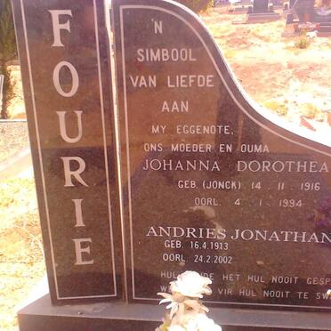 FOURIE Andries Jonathan 1913-2002 &amp; Johanna Dorothea JONCK 1916-1994