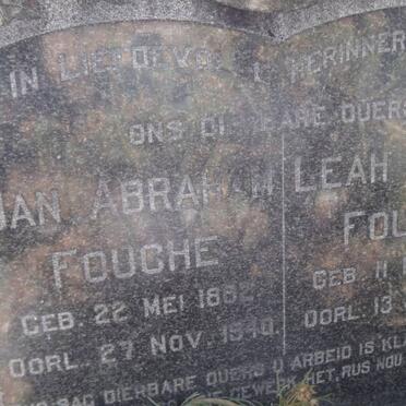 FOUCHE Jan Abraham 1882-1940 &amp; Leah Petina 1887-1951