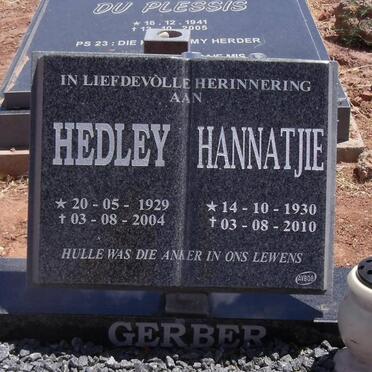 GERBER Hedley 1929-2004 &amp; Hannatjie 1930-2010