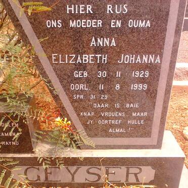 GEYSER Anna Elizabeth Johanna 1929-1999