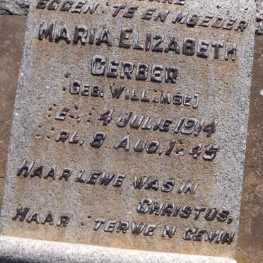 GERBER Maria Elizabeth nee WILLEMSE 1914-1945
