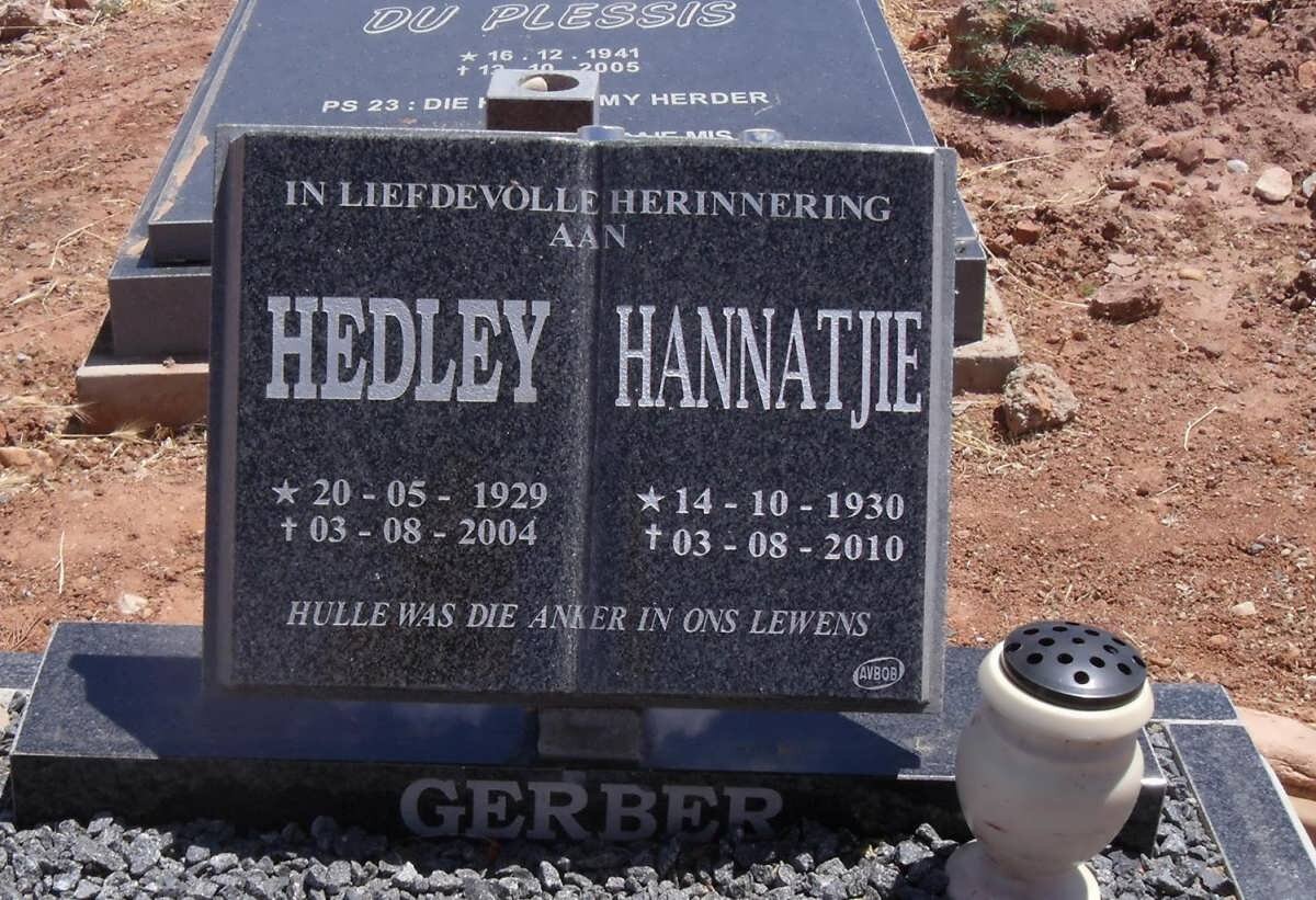 GERBER Hedley 1929-2004 &amp; Hannatjie 1930-2010