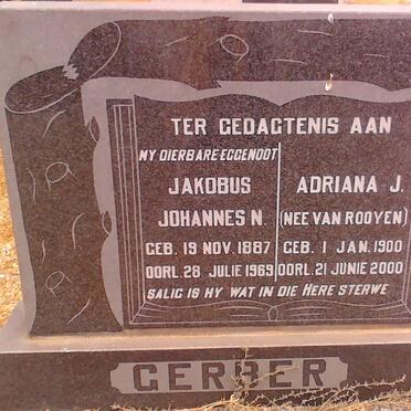 GERBER Johannes N. 1887-1969 &amp; Adriana J. VAN ROOYEN 1900-2000 