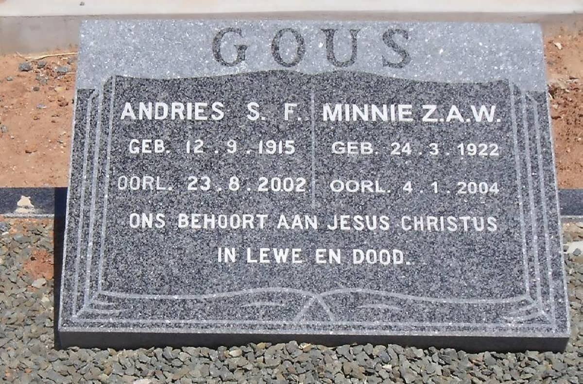 GOUS Andries S.F. 1915-2002 &amp; Minnie Z.A.W. 1922-2004