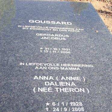 GOUSSARD Gerhardus Jacobus 1921-2006 &amp; Anna Daliena THERON 1928-2008