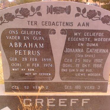 GREEFF Abraham Petrus 1898-1974 &amp; Johanna Catherina SPIES 1902-1968