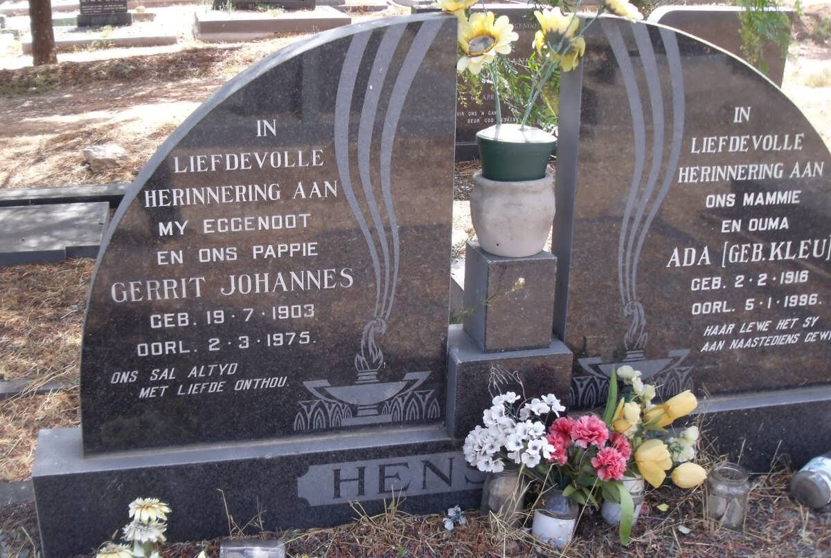 HENSTOCK Gerrit Johannes 1905-1975 &amp; Ada KLEU 1916-1996