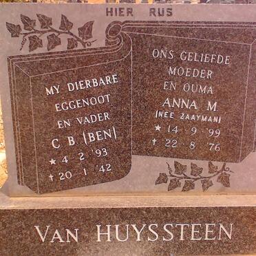 HUYSSTEEN C.B., van &amp; Anna M. ZAAYMAN 1899-1976