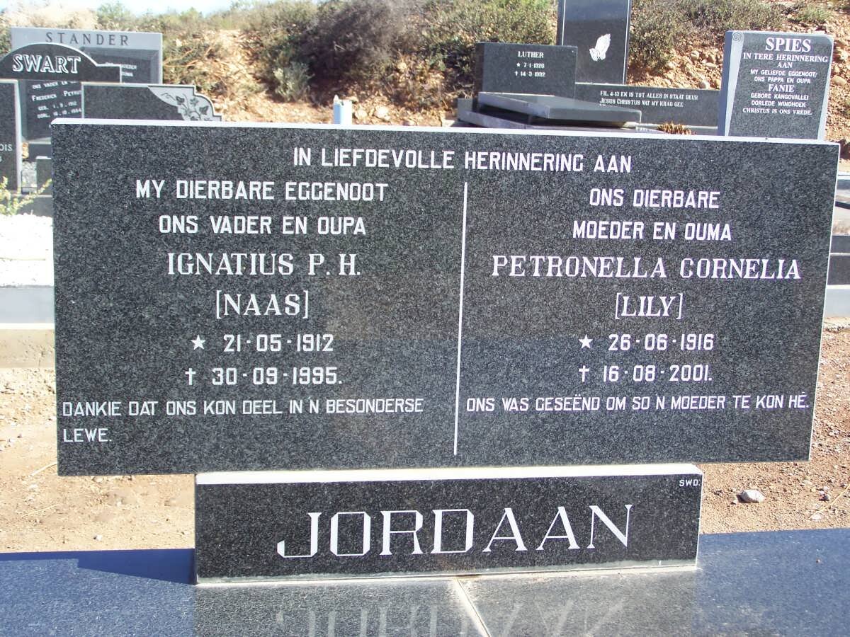 JORDAAN Ignatius P.H. 1912-1995 &amp; Petronella Cornelia 1916-2001