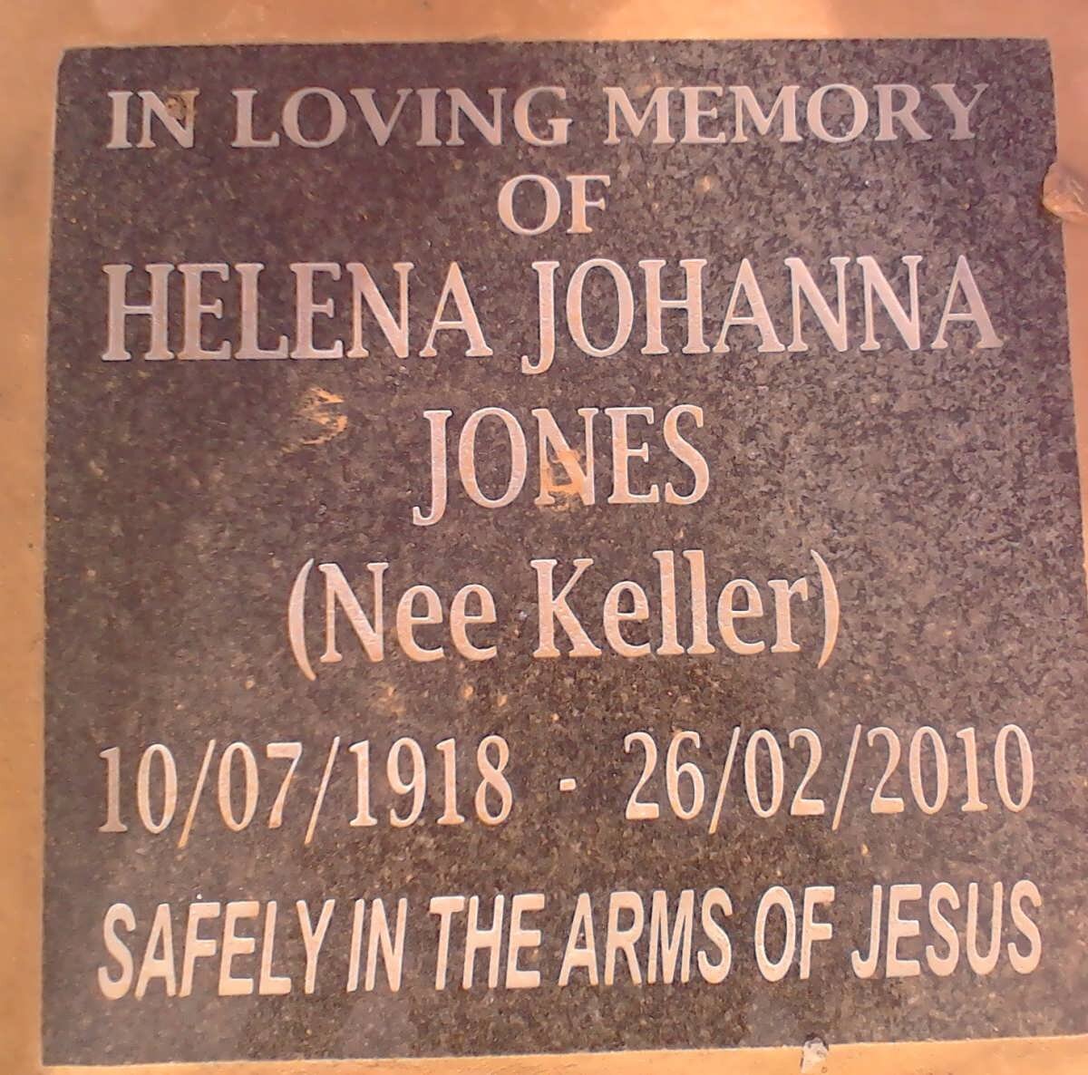 JONES Helena Johanna nee KELLER 1918-2010