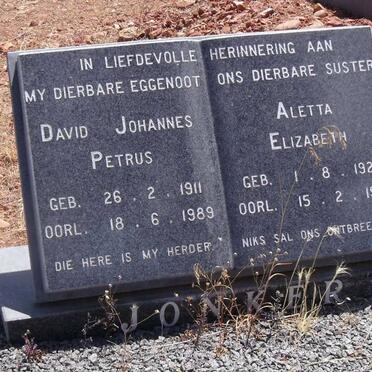 JONKER David Johannes Petrus 1911-1989 &amp; Aletta Elizabeth  1923-1998