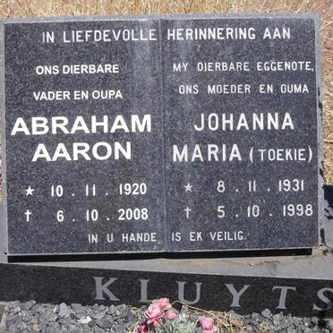 KLUYTS Abraham Aaron 1920-2008 &amp; Johanna Maria 1931-1998
