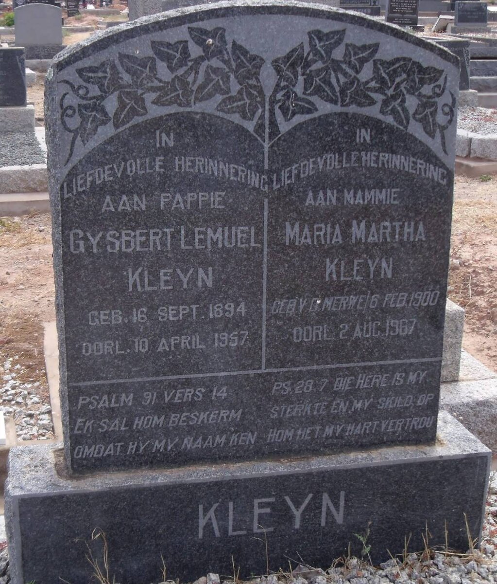 KLEYN Gysbert Lemuel 1894-1957 & Martha Maria V.D. MERWE 1900-1967