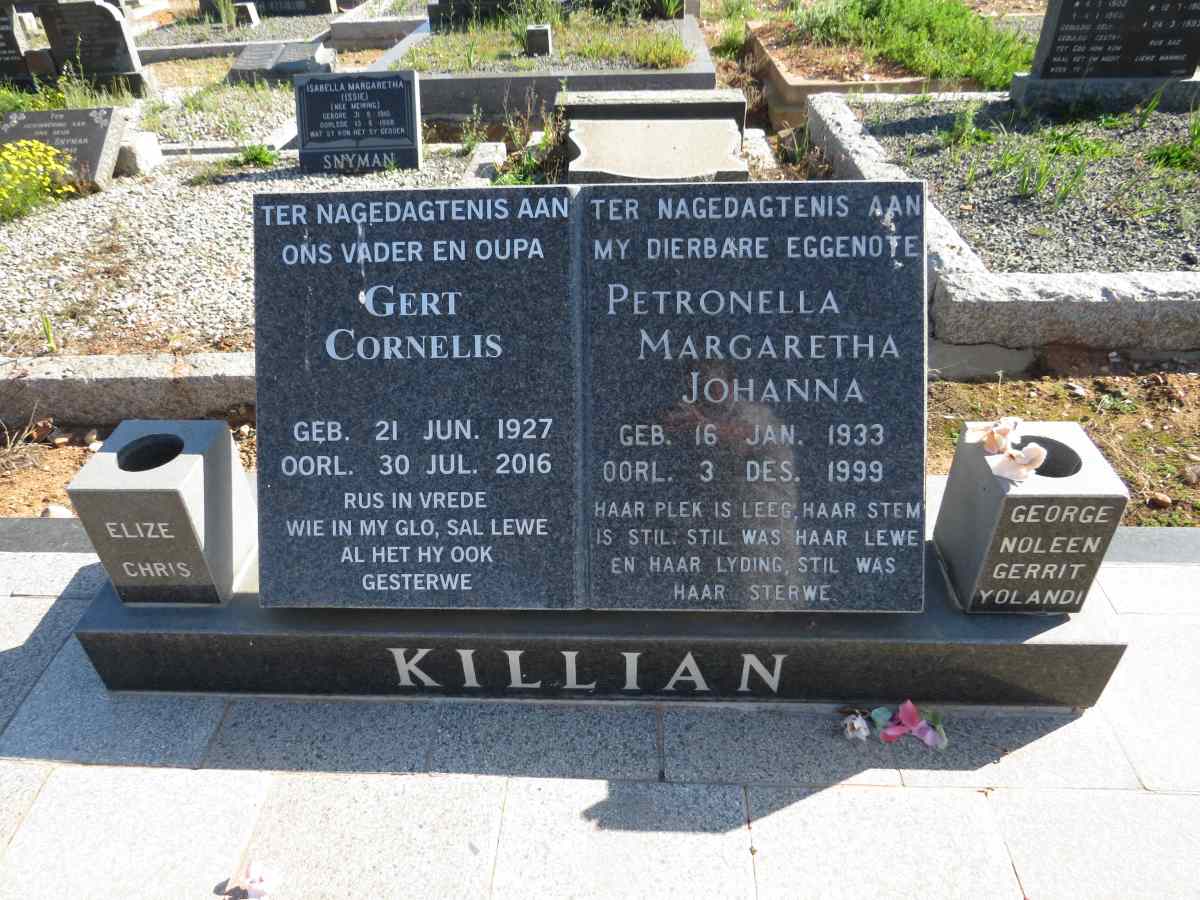 KILLIAN Gert Cornelis 1927-2016 & Petronella Margaretha Johanna 1933-1999