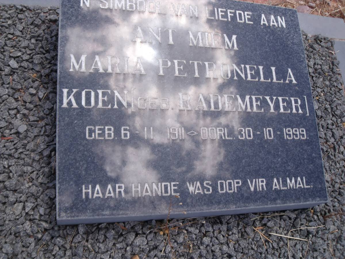 KOEN Maria Petronella nee RADEMEYER 1911-1999