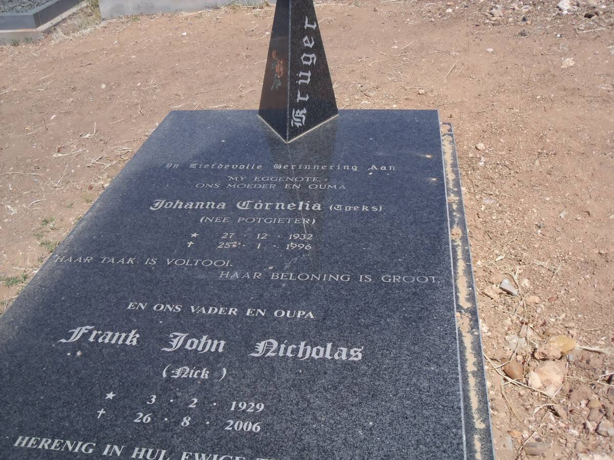 KRUGER Frank John Nicholas 1929-2006 &amp; Johanna Cornelia 1932-1996