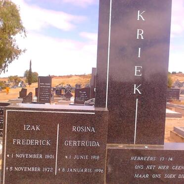 KRIEK Izak Frederick 1901-1972 &amp; Rosina Gertruida 1918-1996