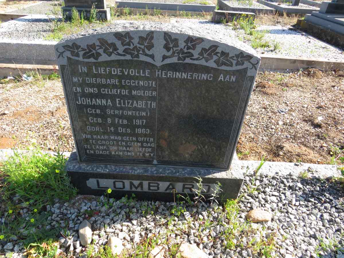 LOMBARD Johanna Elizabeth nee SERFONTEIN 1917-1963