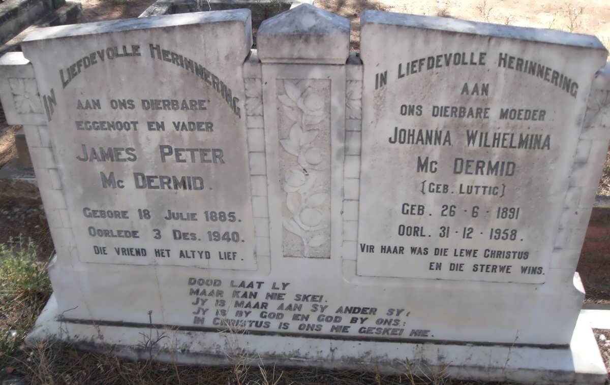 McDERMID James Peter 1885-1940 &amp; Johanna Wilhelmina LUTTIG 1891-1958